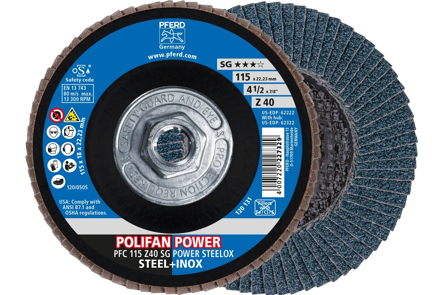 Picture of Pferd Flap Disc, 4-1/2" x 5/8-11, Z SG Power Steelox, 40 Grit, T29, Conical, Zirconia